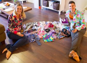 Alpaugh and his partner Emilee Boychuk with some dangerous shirts. Image: Submitted