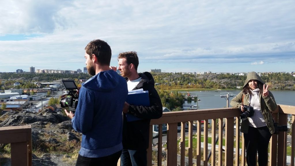 Lordon and crew in the Old Town of Yellowknife. Image: Ryan Cox