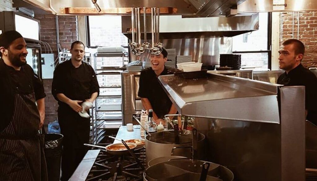 Yannick Perryman, Hagay Erez, Conor McKibbon and Nick Craig in the kitchen at Italian by Night.