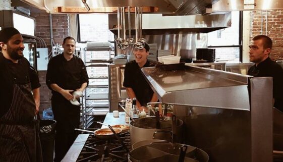 Yannick Perryman, Hagay Erez, Conor McKibbon and Nick Craig in the kitchen at Italian by Night.