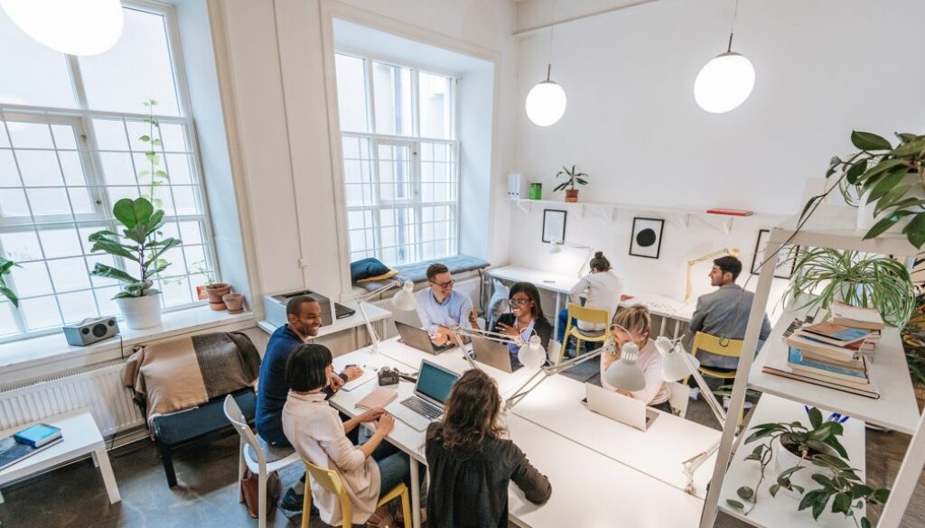 Modern business office with multi-ethnic team