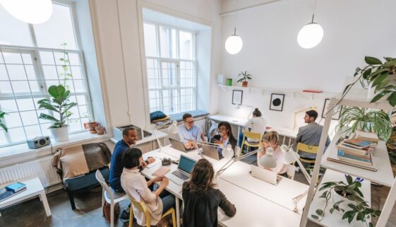 Modern business office with multi-ethnic team