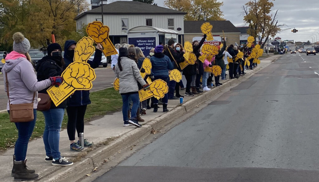 CUPE New Brunswick members take part in strike action on Oct. 30, 2021. Image Robert Lothian