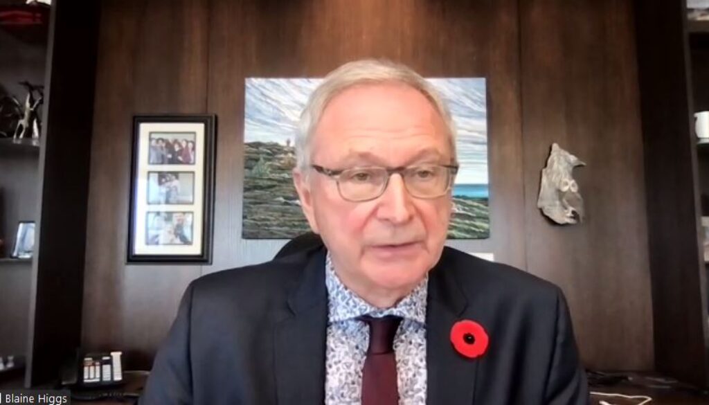 New Brunswick Premier Higgs addressed the media on Monday, November 8th, 2021 via Zoom