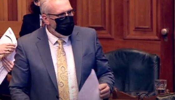 Finance and Treasury Board Minister Ernie Steeves address the Legislature while presenting the 2022-23 capital budget.