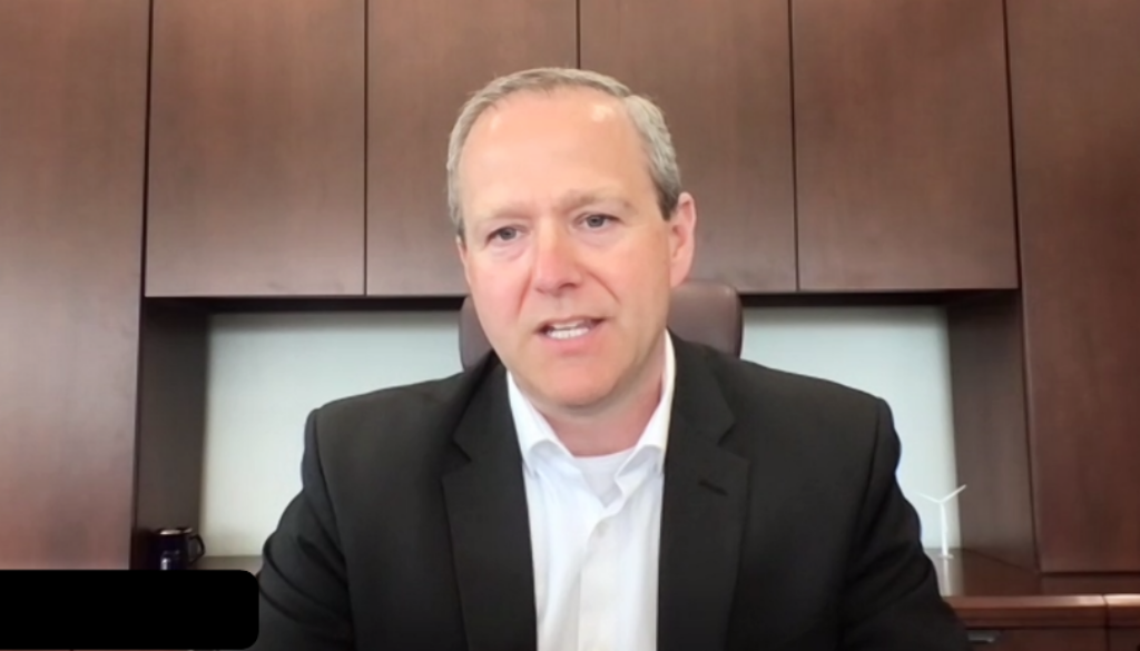 Saint John Energy President and CEO Ryan Mitchell addresses stakeholders at the utilitys annual general meeting on May 26, 2022. (Image Zoom Screen Capture)