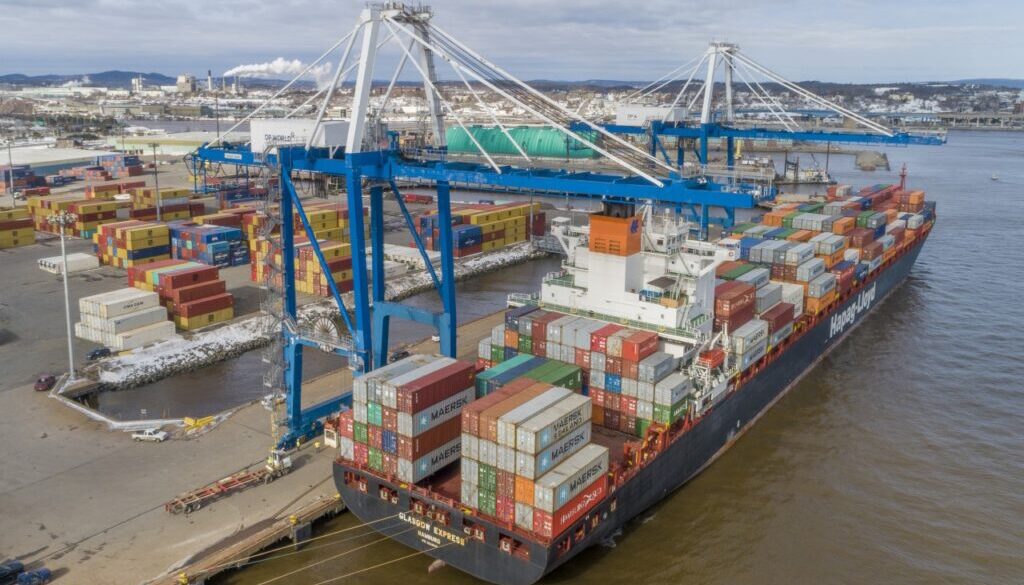 The Hapag-Lloyd vessel Glasgow Express sits at Port Saint John. (Image submitted)