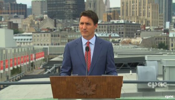 Prime Minister Justin Trudeau speaks with reporters in Montreal on Aug. 22, 2022. Image CPAC video capture