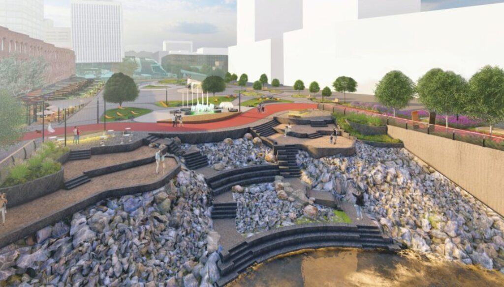 Rendering of Fundy Quay public space. Image from shapeyourcitysaintjohn.ca