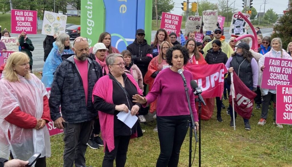 L to R Joanne Dileo, Chris Melanson, CUPE president Nan McFadgen, and Claudia Chender